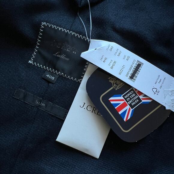 J Crew Ludlow Slim Fit Suit Jacket In English Cotton Wool Blend 40S Navy - Picture 3 of 16